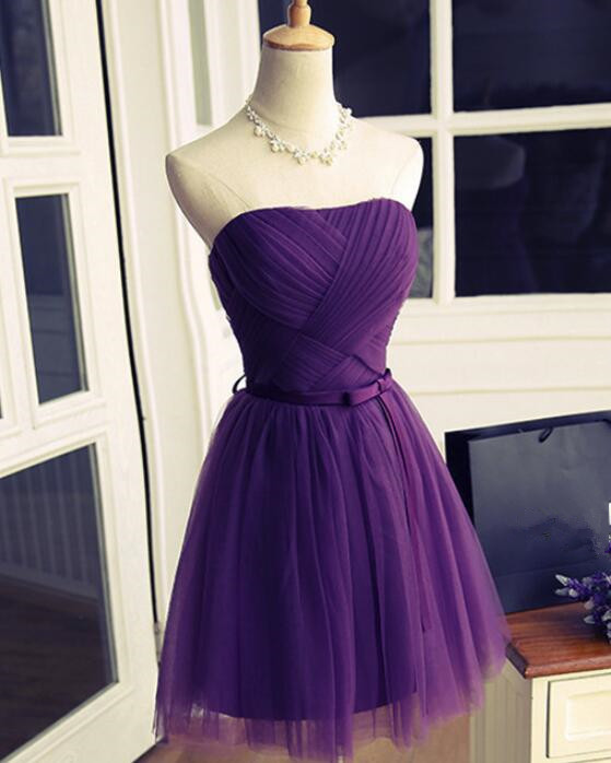 Lovely Dark Purple Tulle Homecoming Dress 2019, Short Formal Dress