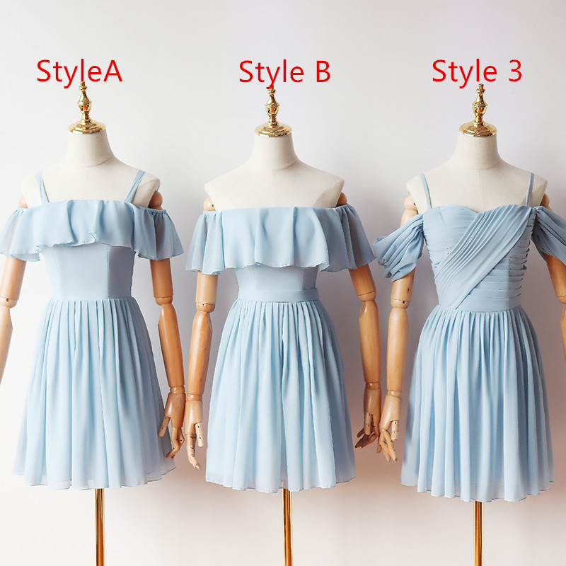 Simple Light Blue Chiffon Knee Length Women Dress In Stock, Cute Party Dress In Stock