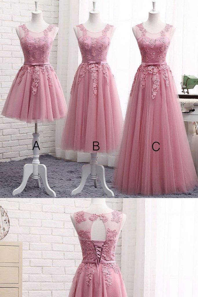 Pink Tulle Bridesmaid Dress, Charming Short Formal Dresses