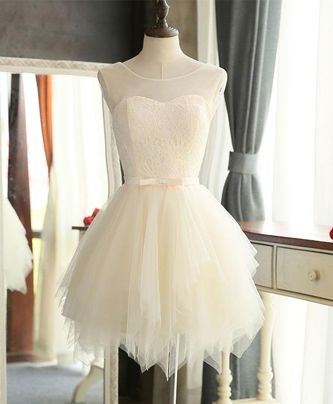 Champagne Lovely Tulle And Lace Homecoming Dress, Cute Party Dress 2019