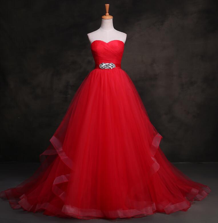 Beautiful Red Tulle Sweetheart Layers Sweet 16 Gowns, Red Prom Dresses