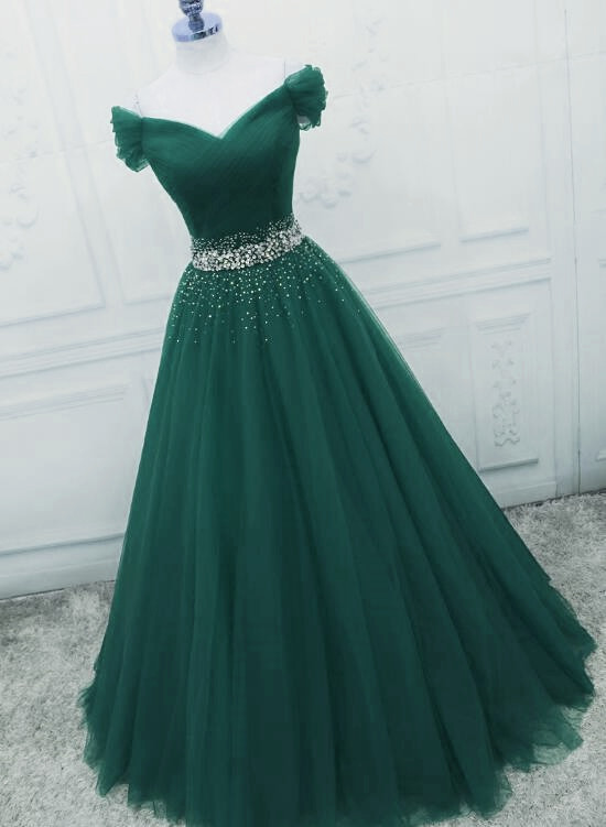 Dark Green Tulle Junior Prom Dress, Party Gowns 2019