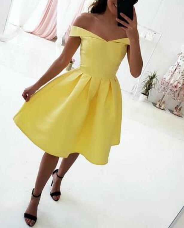Yellow Simple Off The Shoulder Short Homecoming Dress, Simple Party Dress