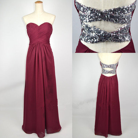 Shiny Burgundy A-line Sweetheart Floor Length Prom Dress