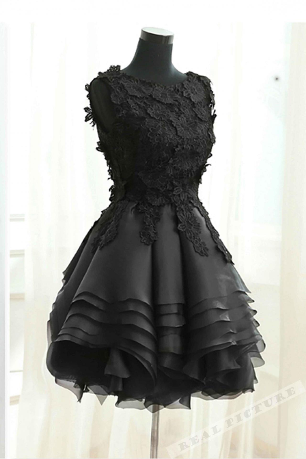 Beautiful Black Layers Knee Length Party Dress, Black Short Formal Dress