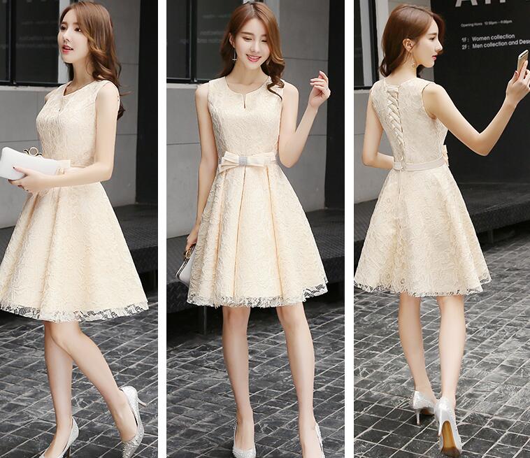 champagne colored knee length dresses Veaul 2026 Flower Fairy Champagne Beading Sequins Pearl Lace Flower Homecoming Graduation Dresses