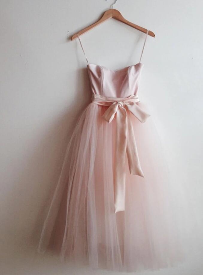 Pink Straps Tull Party Dress, Lovely Formal Dress For Wedding