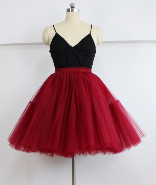 Cute Dark Red Skirt, Skirts Red Tutu Skirts, Midi Tulle Red Skirts Tutu Skirt 