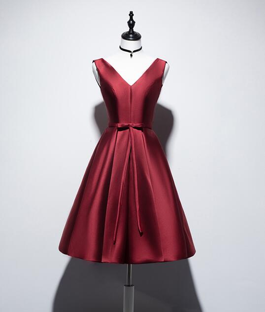 Beautiful V-neckline Wine Red Homecoming Dress 2020, Short Prom Dress