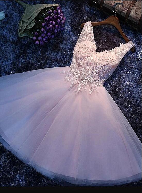 Cute Pink Short V-neckline Prom Dress, Pink Homecoming Dress