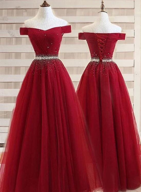 Charming Tulle Beaded Long Party Dress, Junior Prom Dress