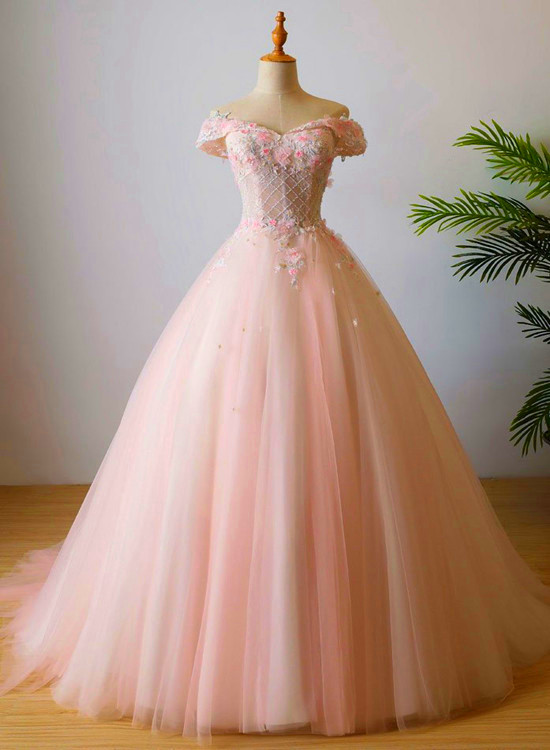 Pink Tulle High Quality Prom Dress, Lovely Long Party Dress 2020
