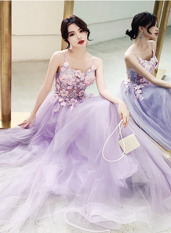 Charming Lavender Tulle Party Dress 2020, Tulle A-line Prom Dress