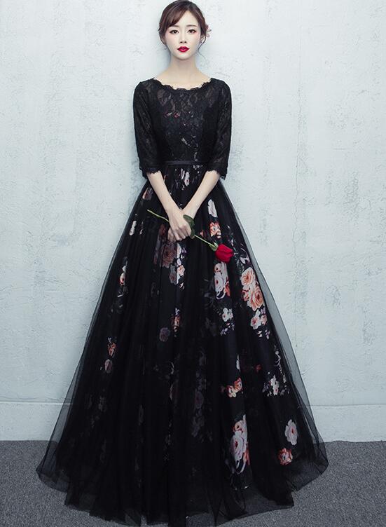 Beautiful Long Prom Dress 2020, Black Lace Party Dress