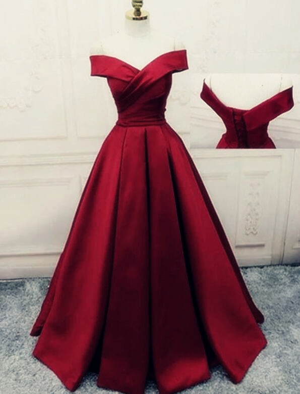 Elegant Burgundy Satin Prom Dress 2020, Sweetheart Long Red Party Dress