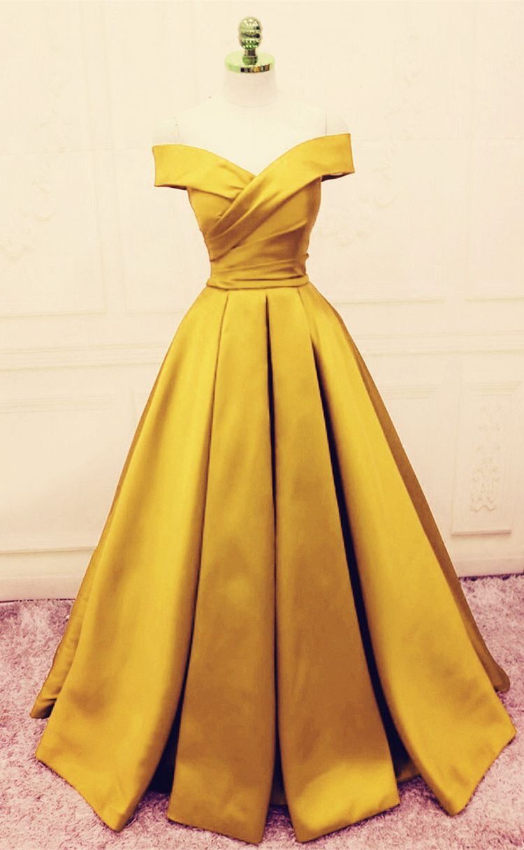 Charming A-line Gold Satin Floor Length Prom Dress 2020, Long Party Dress