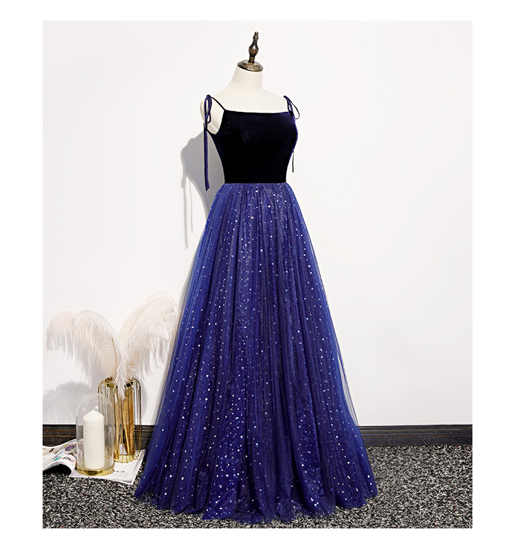 Lovely Blue Straps Long Lace-up Party Dress 2020, A-line Prom Dress