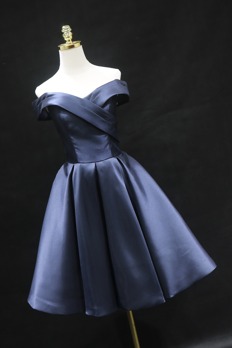 blue dress for baby girl Navy Blue Velvet Tea Length V-neckline Party Dress, Navy Blue Bridesma –  Cutedressy main image 0