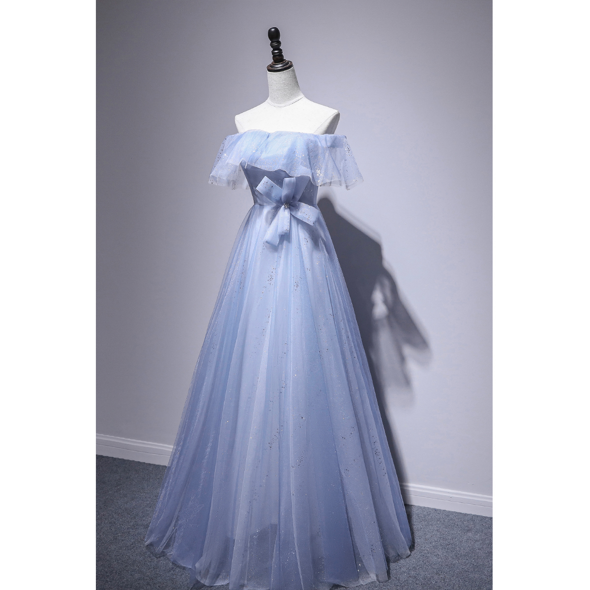 Beautiful Light Blue Off Shoulder Bridesmaid Dress, Cute Party Dress 2020