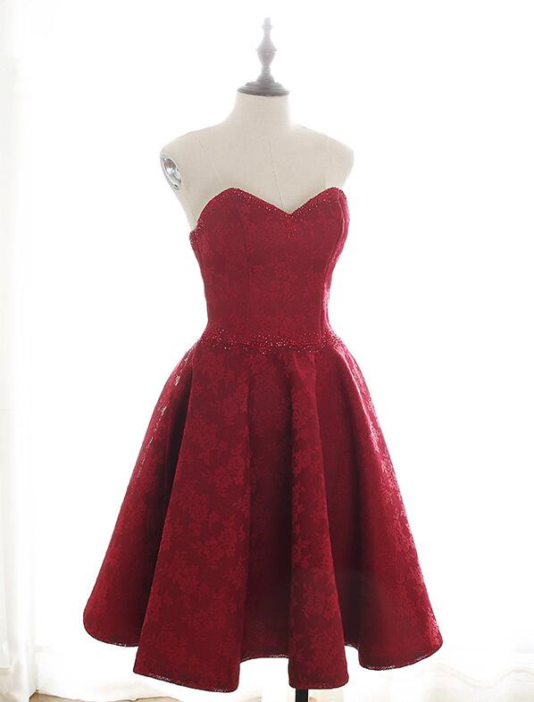 Beautiful Wine Red Short Sweetheart Prom Dress, Burgundy Homecoming Dress