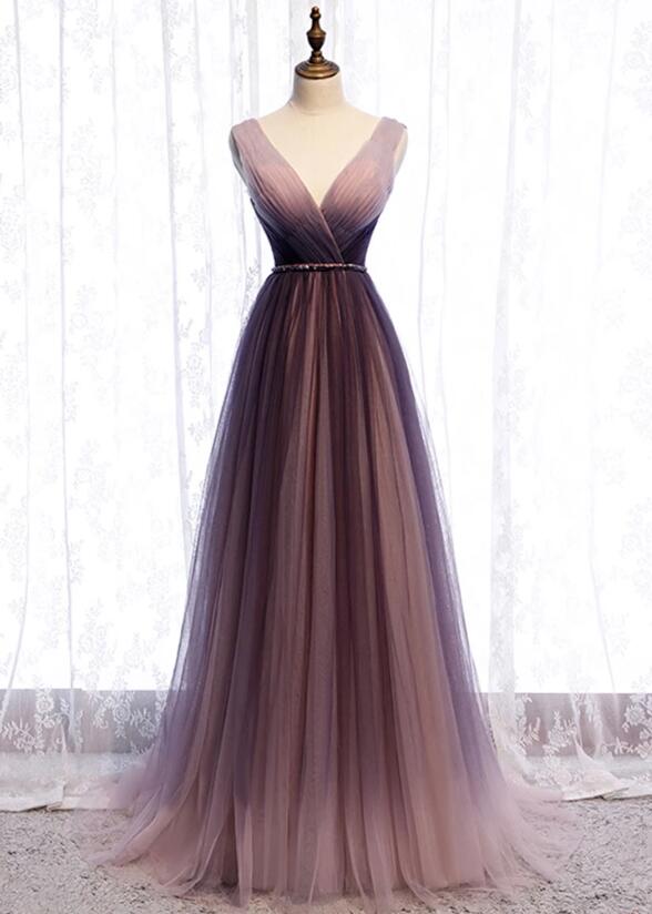 Charming Tulle Gradient V-neckline Prom Gown, Party Dress 2020