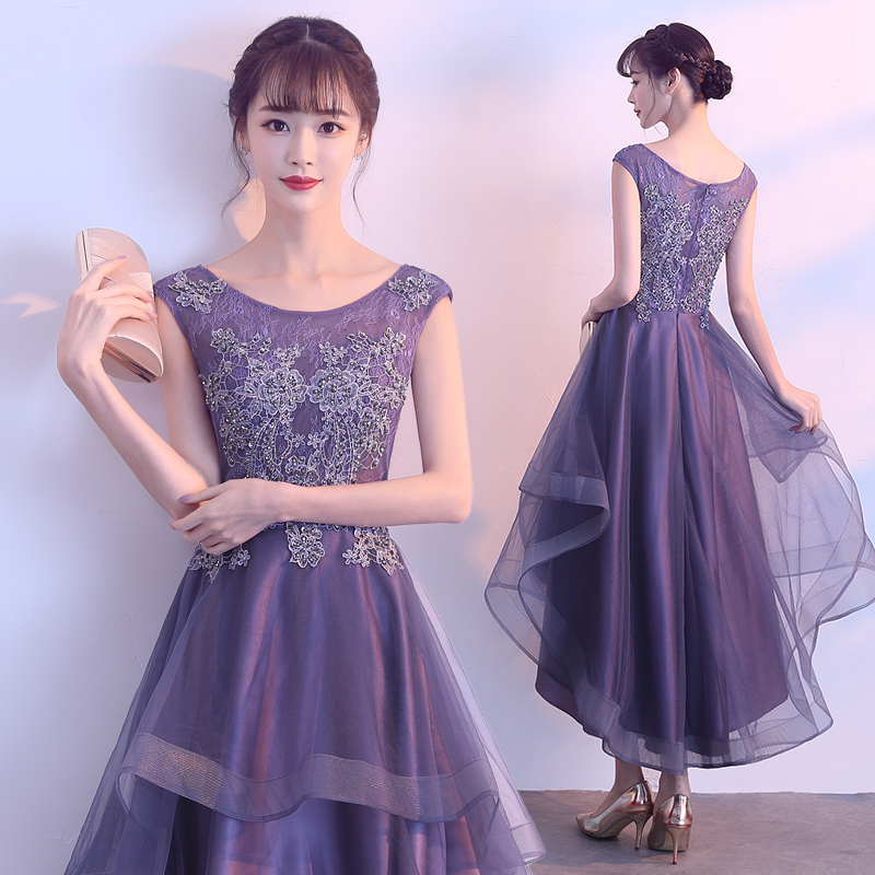 Beautiul High Low Tulle Party Dress With Lace,purple-blue Formal Dress 2020