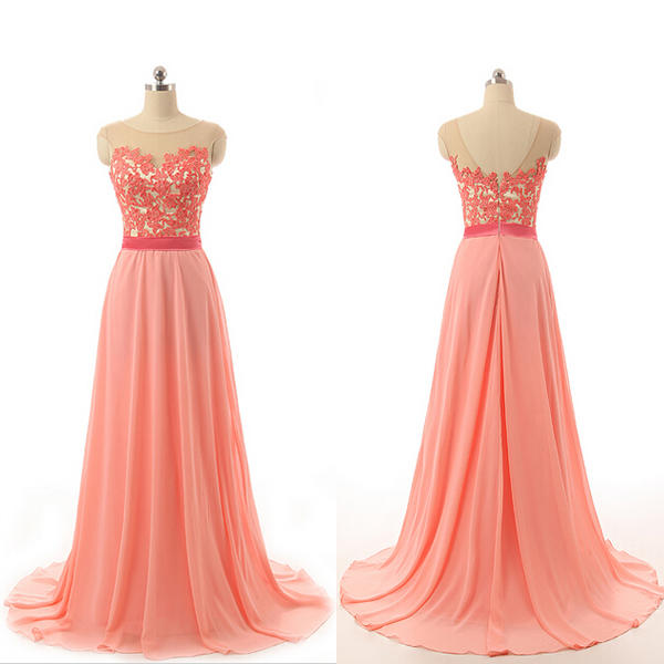 Cute Coral Color A-line Long Prom Dress 2020, Bridesmaid Dresses