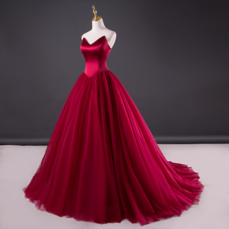 Charming Wine Red Tulle And Satin Long Party Dress, Sweet 16 Gown