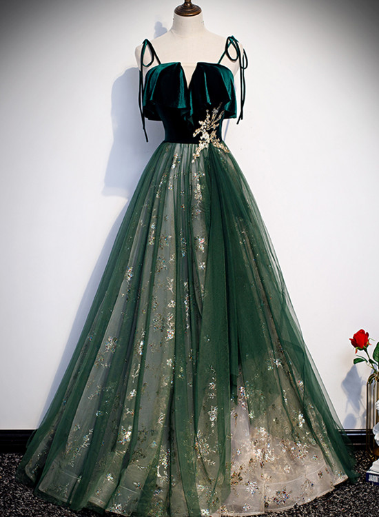 Beautiful Green Style Prom Dress, Straps Party Gown 2020
