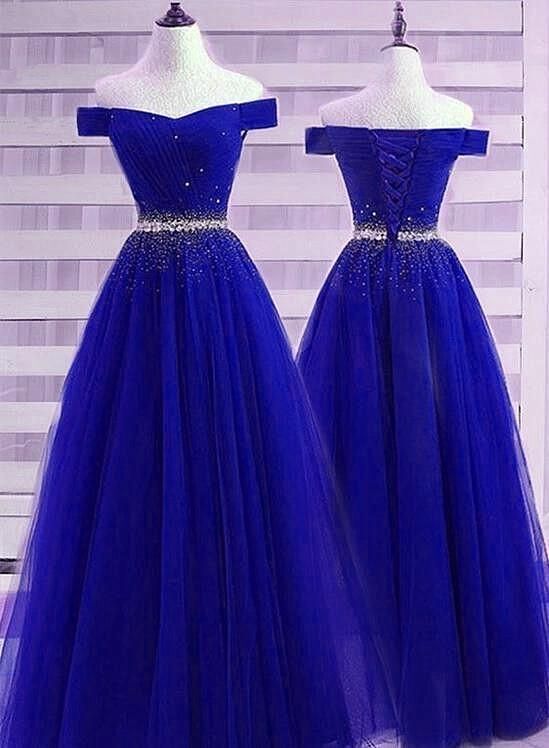 Beautiful Royal Blue Tulle Long Party Dress, Royal Blue Prom Dress