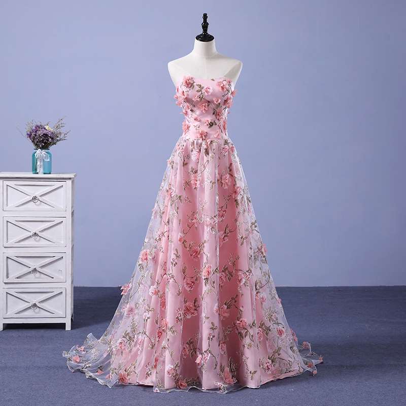 Beautiful Pink Flowers Party Dress, A-line Bridesmaid Dress
