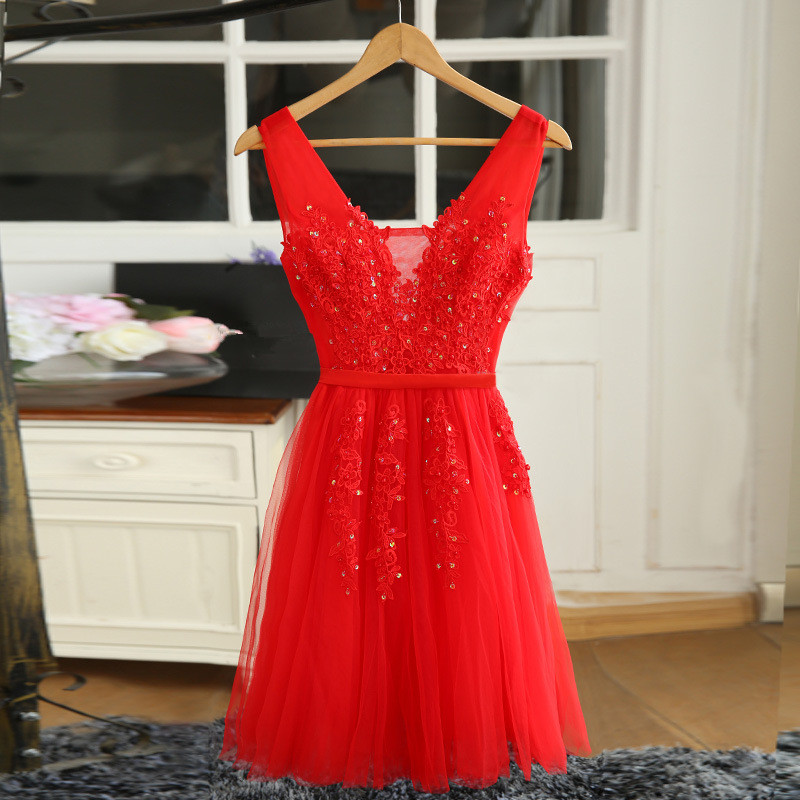 Cute A-line Red Knee Length Party Dress 2020, Short Homecoming Dresses
