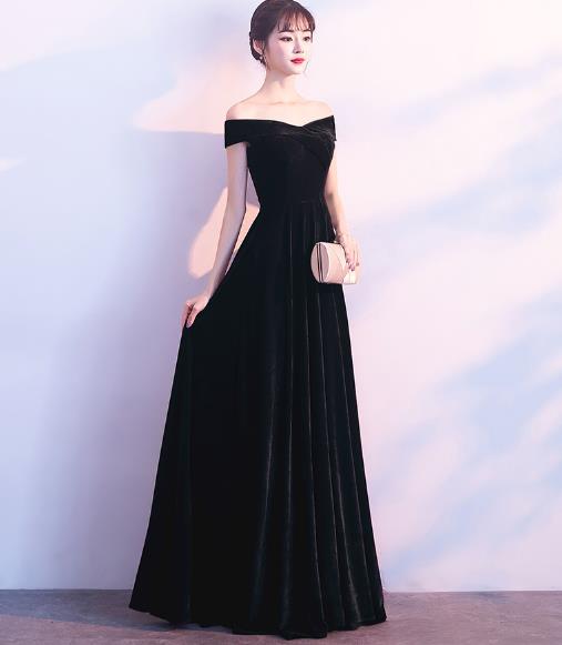 chinese dress ladies Maxi Long Black Velvet Formal Evening Dress with Side Slit TS2603 Black / Custom Size main image 0