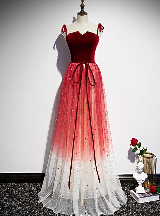 Beautiful Red Gradient Tulle Long Prom Dress, Formal Dress 2020