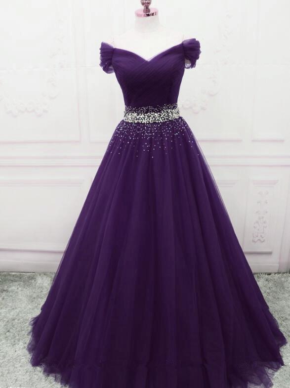 Beautiful Purple Off Shoulder Long Evening Gown, Prom Dress 2020