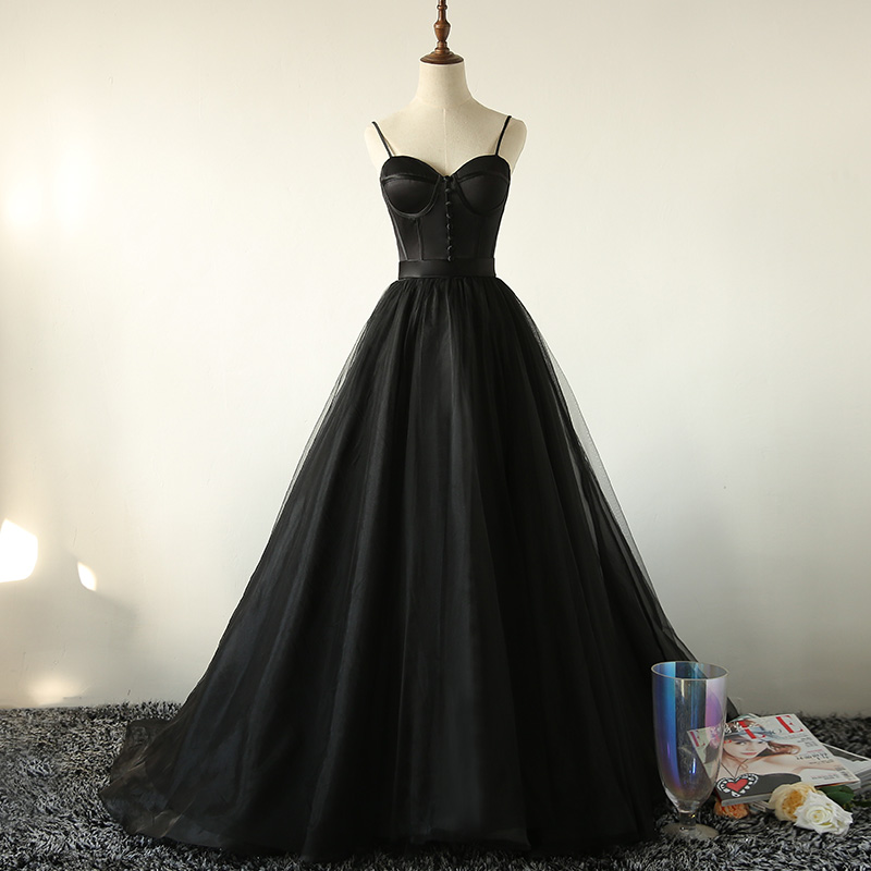 Black Straps Evening Gown, Sexy Sweetheart Black Prom Dress 2020