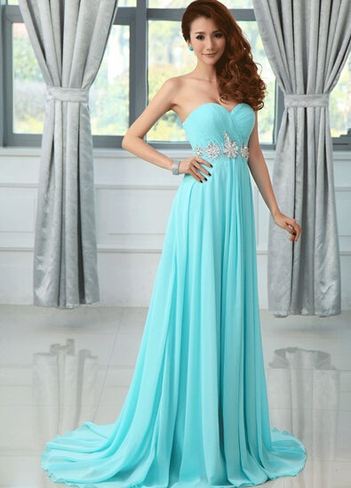 Charming Blue A-line Chiffon Party Gown, Prom Dress 2020