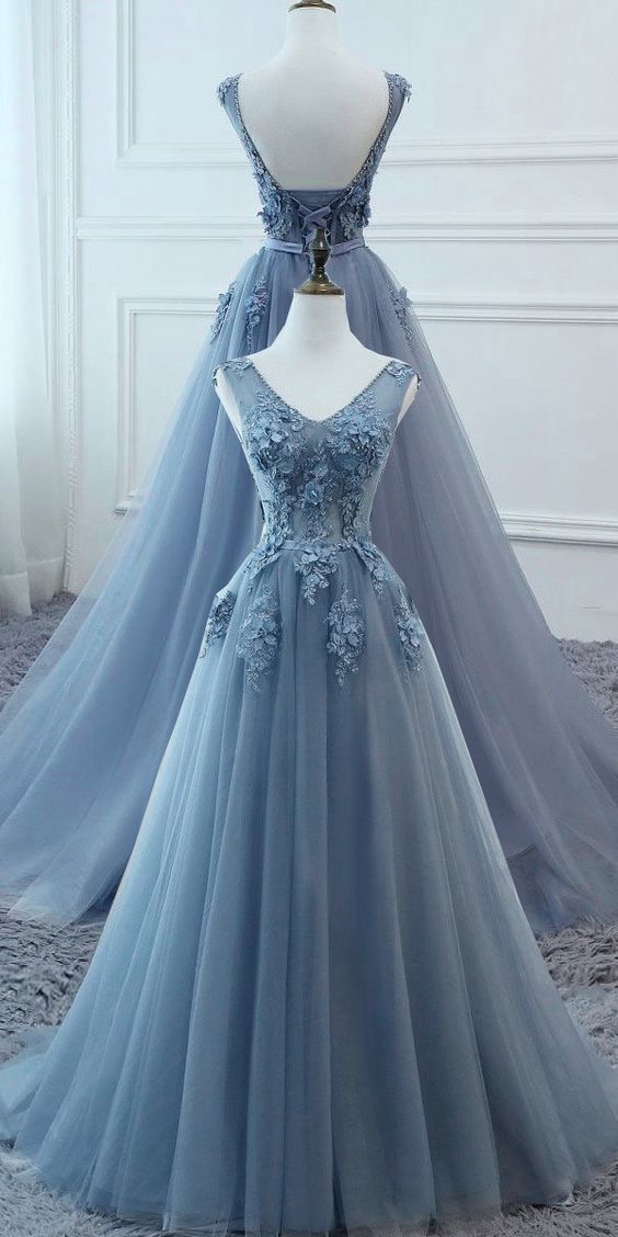 Beautiful Blue Tulle Long Party Gown, New Prom Dress 2020 on Luulla