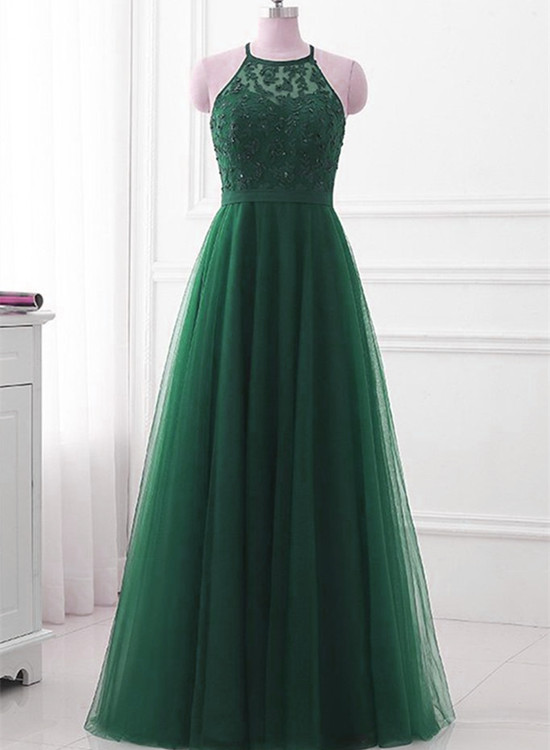 Beautiful Halter Green Cross Back Long Party Dress, Prom Dress 2020