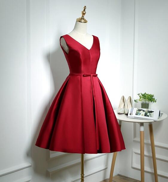 Beautiful Dark Red Satin Sweetheart Short Prom Dress, Wine Red Homecoming Dress