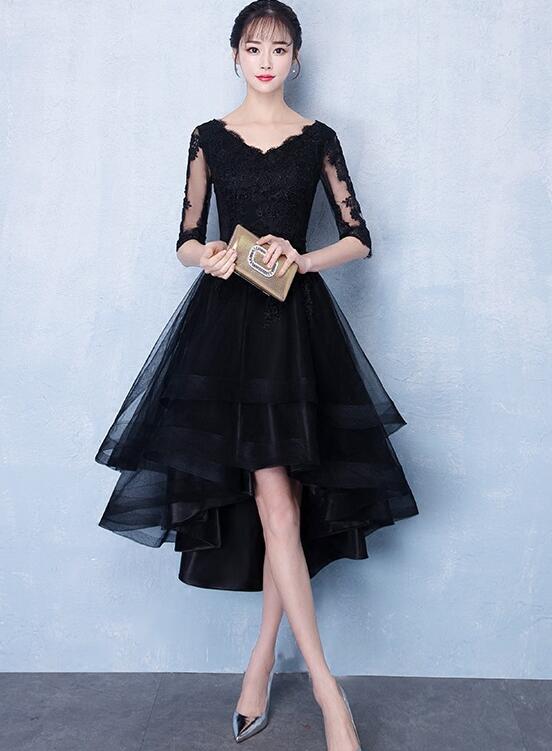 Black High Low Tulle Party Dress, Black Evening Dresses, Homecoming Dresses