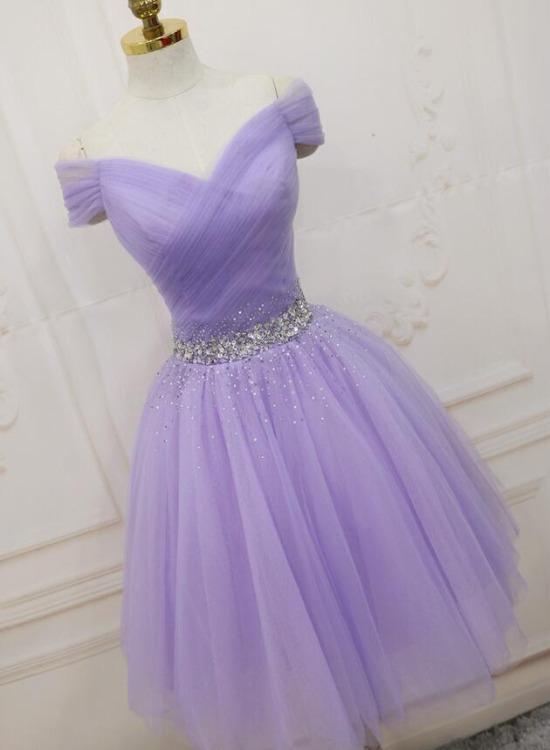 Cute Light Purple Sweetheart Knee Length Homecoming Dress, Short Prom Dress