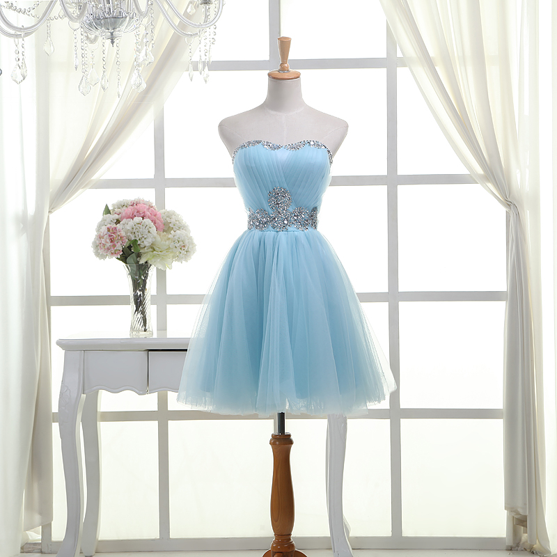 Light Blue Beaded Short Sweetheart Homecoming Dress, Cute Party Dress