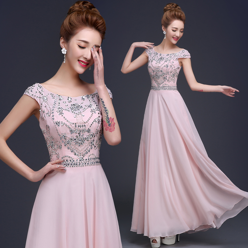 Beautiful Pink Beaded Chiffon High Quality Long Party Dress, Cap Sleeves Floor Length Prom Dress