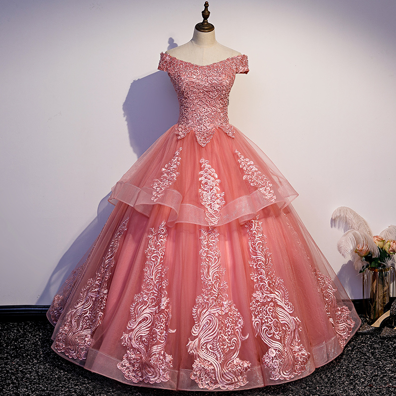Glam Tulle Pink Layers Ball Gown Princess Party Dress, Sweet 16 Dresses