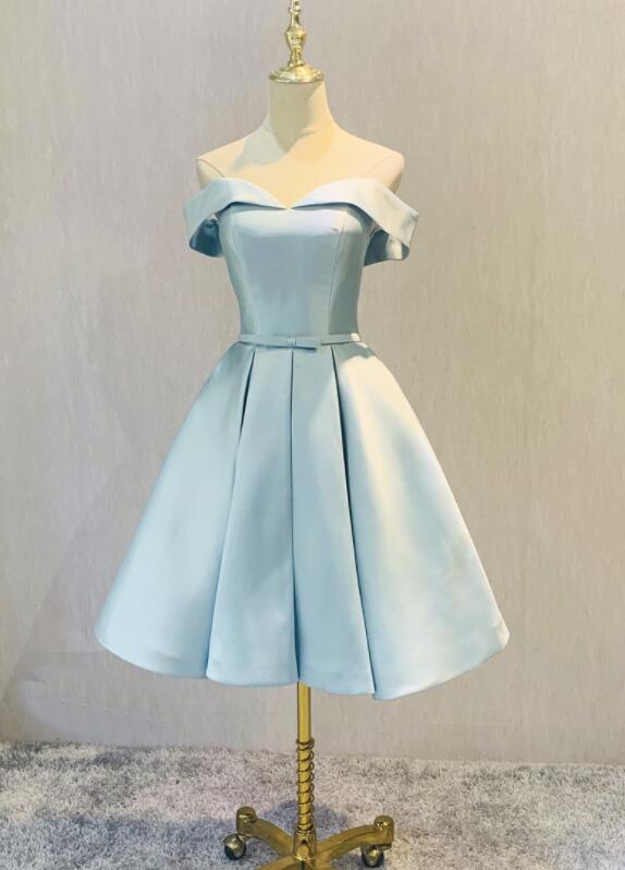 Simple Short Light Blue Satin Homecoming Dress, Fashionable Short Prom Dress