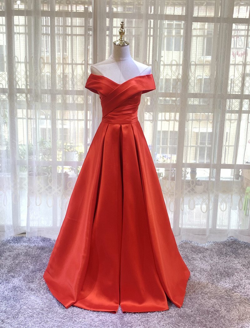 Red Satin Fashionable Long Prom Dress, Red Formal Gown Evening Dress