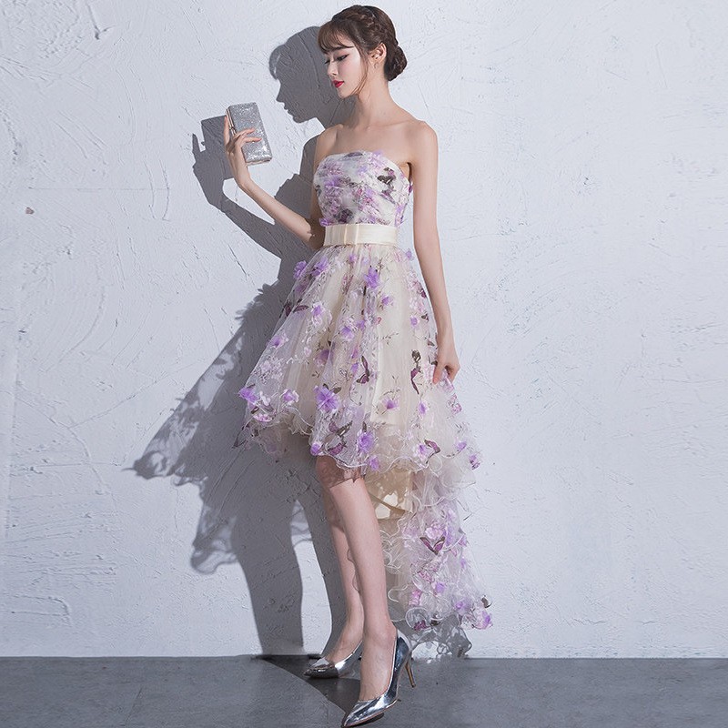 Cute Short Tulle High Low Homecoming Dress, Lovely Flowers Prom Dress