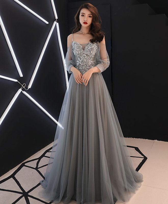 Fashionable Grey Sweetheart Long Prom Dress, A-line Floor Length Evening Gown