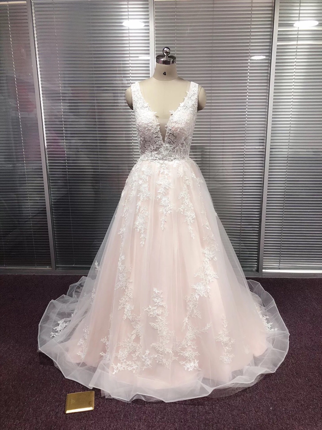 Beautiful Pink Lace Backless Sleeveless Full Appliques Formal Dress, Wedding Dress